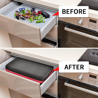 Estuche organizador de baterías, contenedor para guardar baterías con comprobador. Caja organizadora para garaje.