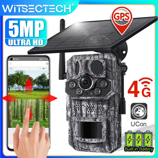 Cámara de rastreo celular Ucon 4G LTE de 5 MP con energía solar, sensor PIR activado por movimiento, tiempo de disparo de 0,2 s, visión nocturna, para caza de vida silvestre.