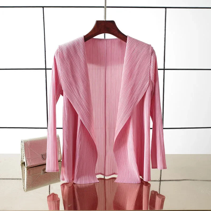 ALSEY Miyake - Cárdigan plisado de color liso para mujer, camiseta de verano, nuevas camisas y blusas holgadas, ropa estética holgada