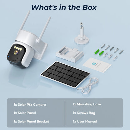 Cámara de seguridad exterior inalámbrica WiFi solar de 10 MP y 5K con doble lente, doble pantalla, seguimiento automático y zoom digital 5X. Incluye doble lente y doble pantalla.