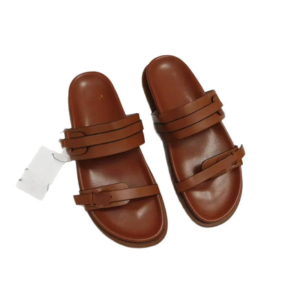 Sandalias planas de tacón grueso para mujer, sin cordones, de piel sintética, con suela de PVC, transpirables, con punta abierta, informales y cómodas.
