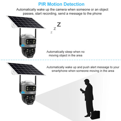 Cámara IP de seguridad V380 de doble lente, 4G, con detección humana PIR solar, visión nocturna, resistente al agua, 8MP, 4K, monitor CCTV con batería