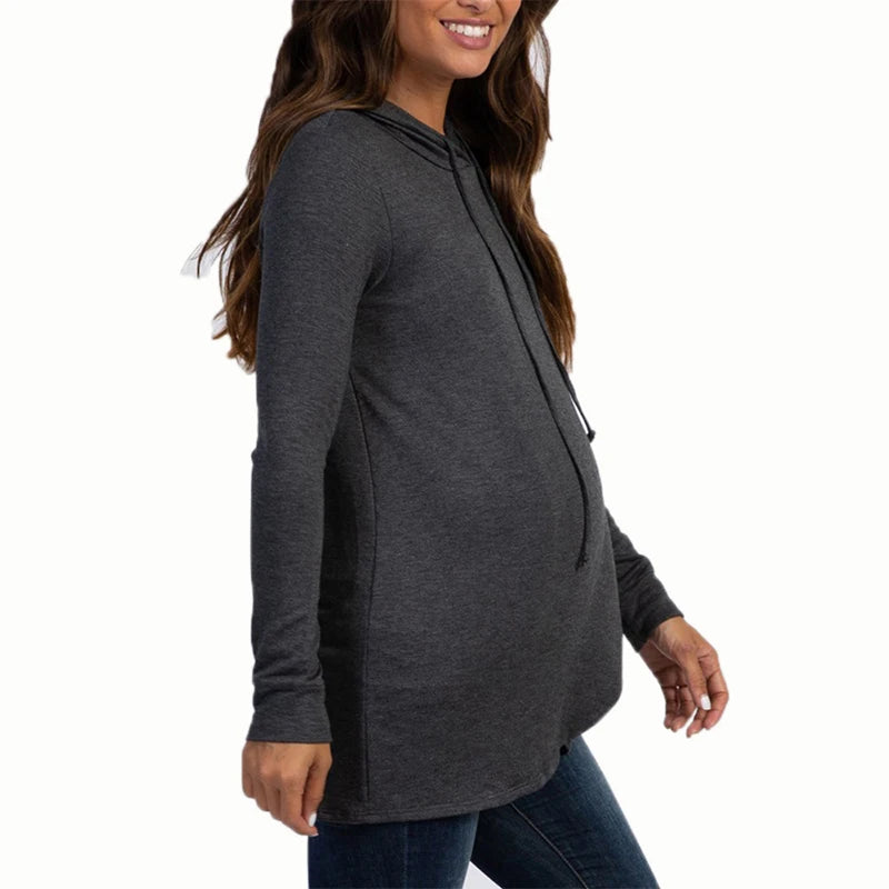 Ropa de maternidad Otoño e Invierno Sudadera deportiva con capucha de manga larga Suéter de maternidad Ropa de lactancia Sudadera con capucha para embarazadas