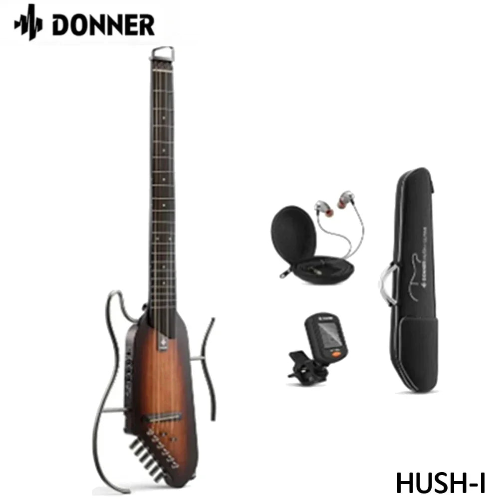 Donner HUSH-I Guitarra silenciosa inteligente de viaje, portátil, desmontable, guitarra folk de madera sin pala