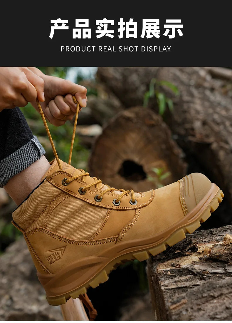 ROCKROOSTER Zapatos de senderismo para hombre, botas de caza impermeables, zapatos de seguridad de cuero, botines tácticos, zapatos de trabajo, zapatillas deportivas con punta de acero