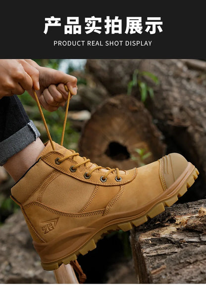 ROCKROOSTER Zapatos de senderismo para hombre, botas de caza impermeables, zapatos de seguridad de cuero, botines tácticos, zapatos de trabajo, zapatillas deportivas con punta de acero