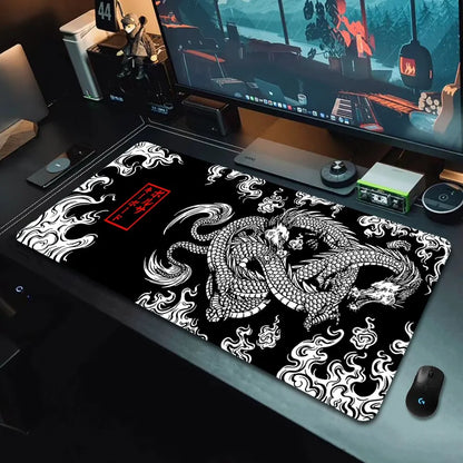 Alfombrilla de ratón grande para juegos con diseño de dragón japonés XXL, alfombrilla de ratón para gamer, alfombrilla de escritorio de velocidad, alfombrilla de ratón de anime de 900 x 400 y 700 x 300 cm.