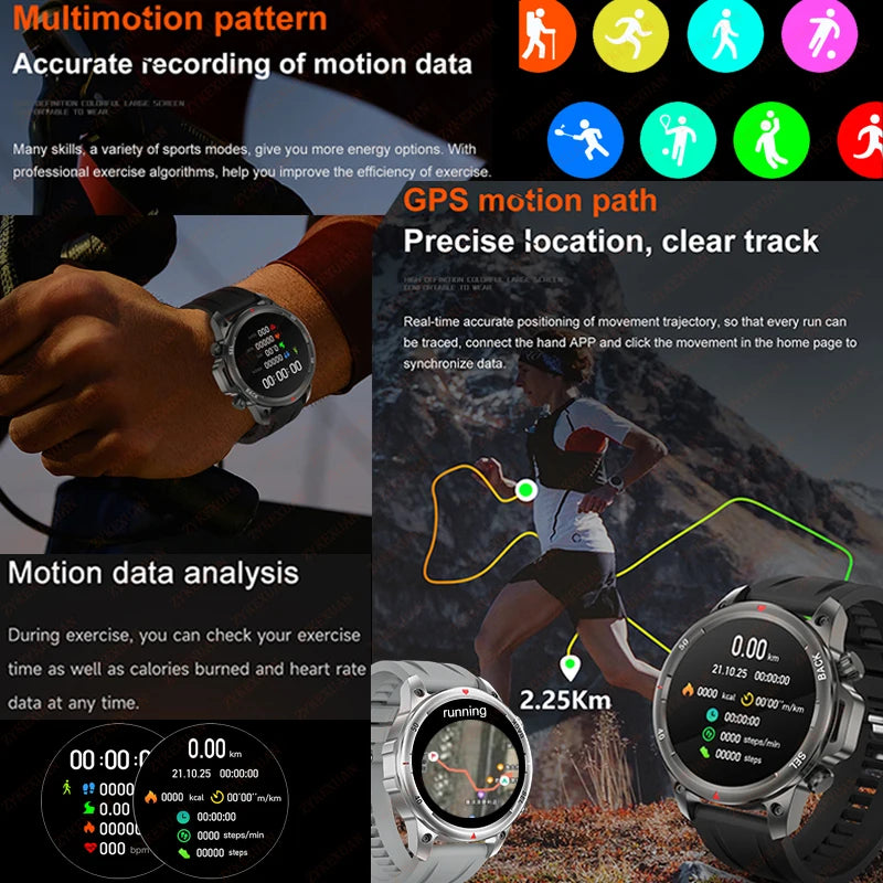 Reloj inteligente deportivo para exteriores Xiaomi, con GPS, linterna, brújula, Bluetooth, llamadas, control del ritmo cardíaco, NFC, resistente al agua, 2025
