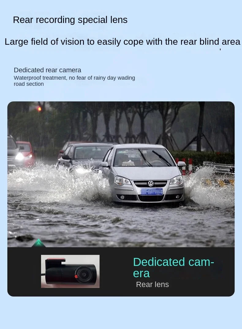 Grabadora de salpicadero Hikvision con cámara dual delantera y trasera, visión nocturna Starlight y pantalla de 3 pulgadas.