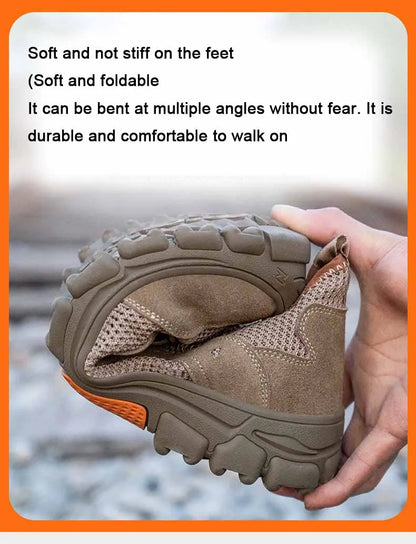 Zapatos de seguridad de piel de vaca, transpirables, para hombre, con puntera de acero, resistentes a impactos, botas de trabajo, indestructibles, zapatillas de trabajo modernas.