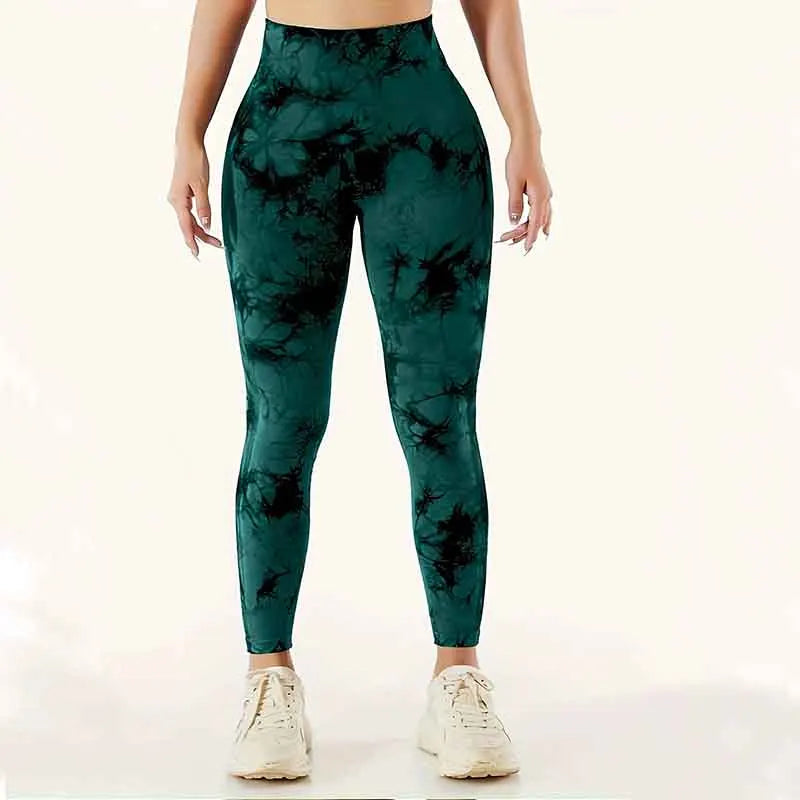 Leggings de entrenamiento sin costuras para mujer, cintura alta, levantamiento de glúteos, para deportes al aire libre, fitness, pantalones de yoga con efecto tie-dye