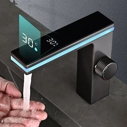 Grifo de lavabo con pantalla digital, LED inteligente, lavabo de latón para montaje en encimera, mezclador de agua fría y caliente Crane, grifo para tocador