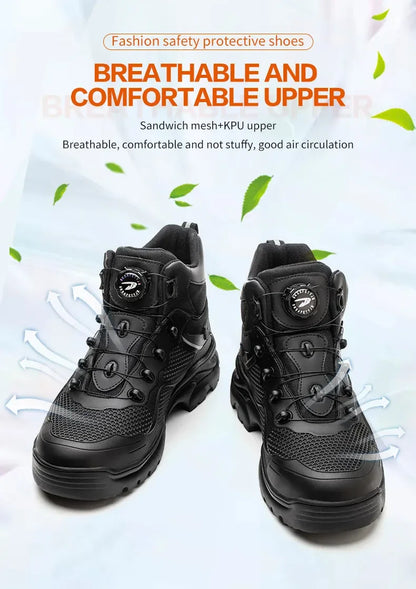 Botas de trabajo con hebilla giratoria, zapatos de seguridad con punta de acero, zapatos de seguridad transpirables para hombre, zapatos indestructibles de marca, zapatos de trabajo a prueba de pinchazos.