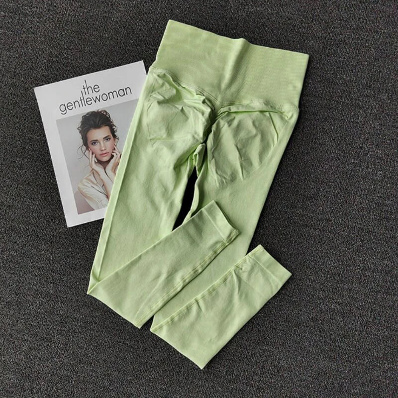 Pantalones de yoga deportivos sin costuras de cintura alta, leggings deportivos para levantar caderas, gimnasio, correr, de secado rápido, ajustados.