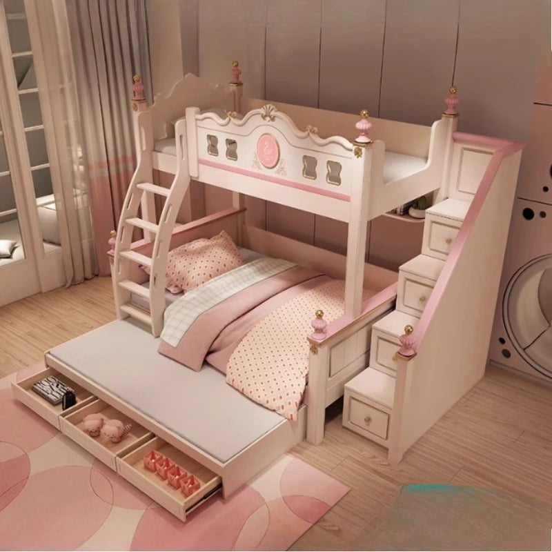 Cama alta deslizante con cajones de almacenamiento, modernas bases de lujo, literas principales para niños, cama de día blanca para niña, muebles de dormitorio