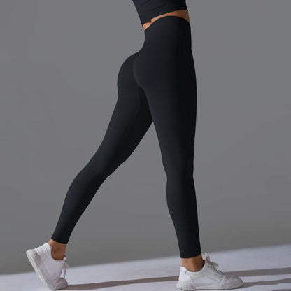 Leggings deportivos de yoga para mujer, sin costuras, cintura alta, elásticos, color sólido, para gimnasio, correr, secado rápido, realce y efecto moldeador.