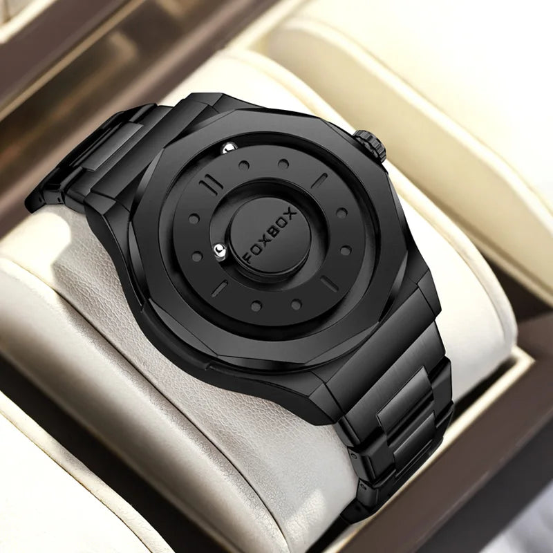 FOXBOX Reloj de negocios de lujo para hombre, resistente al agua hasta 30 m, diseño personalizado, correa de acero inoxidable, reloj de cuarzo para hombre, regalo de moda