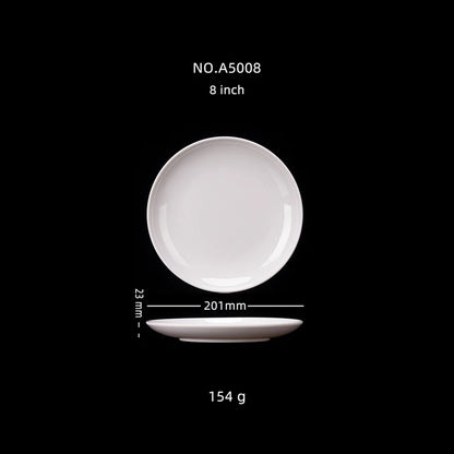 Plato redondo de melamina blanca de 8-14 pulgadas para cena, bandejas para carne estilo occidental, vajilla de hueso para postre, platos de plástico de imitación de porcelana.