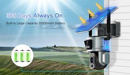 Cámara solar LS VISION 4K de 8 MP para exteriores con doble lente, 4G/WiFi, doble pantalla, zoom óptico 4X/10X, seguimiento humanoide y cámara de seguridad PTZ.