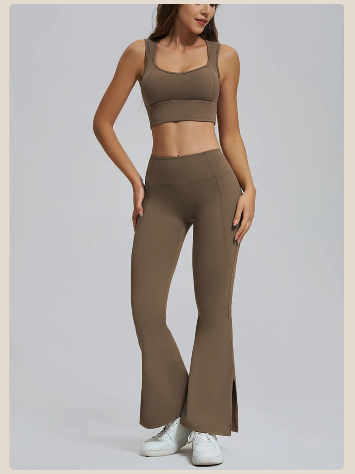 Conjuntos de yoga para mujer, sujetador deportivo con espalda hueca y amortiguación, leggings de cintura alta y acampanados, ropa de gimnasio, ropa para correr y entrenar.