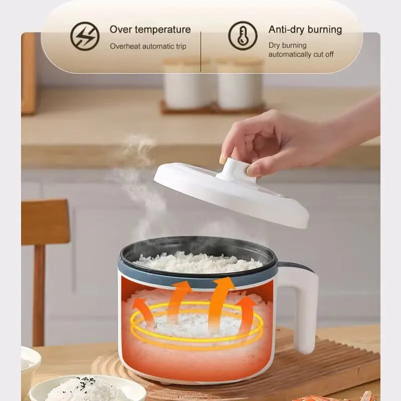 Máquina de cocina eléctrica doméstica para 1-2 personas, olla caliente, estofado, huevos, sopa, sartén antiadherente, olla arrocera eléctrica multifunción