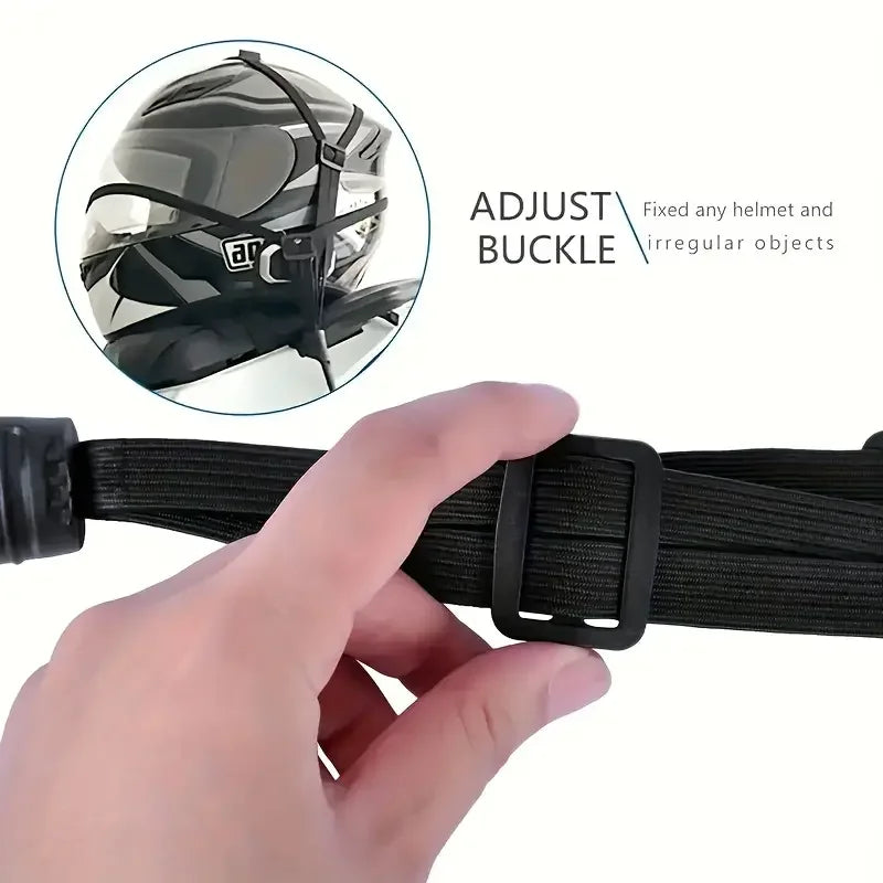 Maleta elástica para motocicleta con gancho de seguridad, malla versátil para casco, duradera y elegante para viajes diarios.