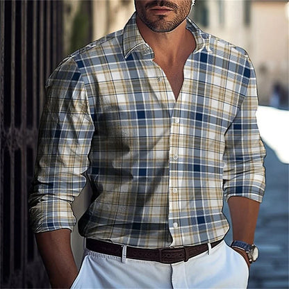 Camisa de manga larga para hombre con estampado de lunares, solapa y botones. Estilo veraniego informal, ideal para la moda hawaiana.