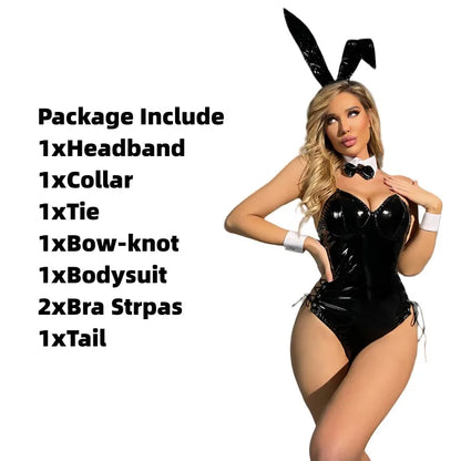 Mai Sakurajima Bunny Girl Costume Women Sexy Cosplay Lingerie PU Leather Bodysuit with Tie and Headband Suit Anime Outfit