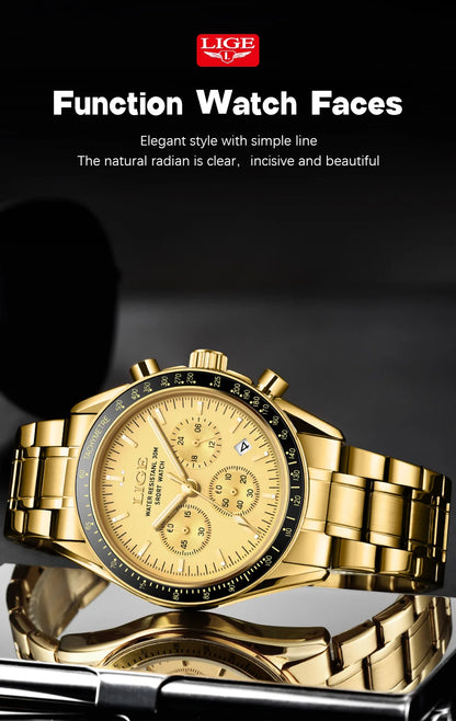 LIGE 2025 - Reloj de lujo para hombre, nuevo, de cuarzo, luminoso, resistente al agua, con cronógrafo y fecha, deportivo