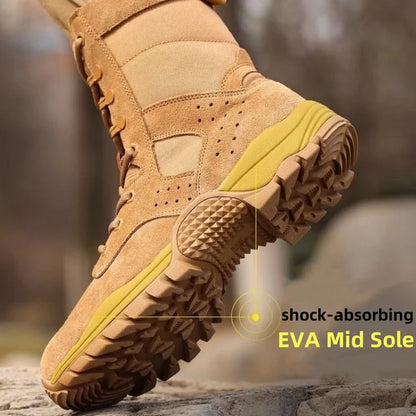 Botas impermeables de piel de vacuno para hombre, ideales para senderismo, escalada y actividades al aire libre en verano. Resistentes al desgaste, antideslizantes y con cremallera lateral. Diseño moderno con cordones.