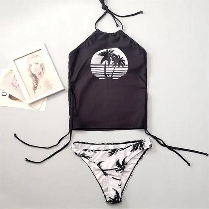 Women's Bathing Suit Coconut Drawstring Side Halter Neck Tankini Set Summer Beach Wear Cute Swimwear Women Swimsuit Sexy Bikini