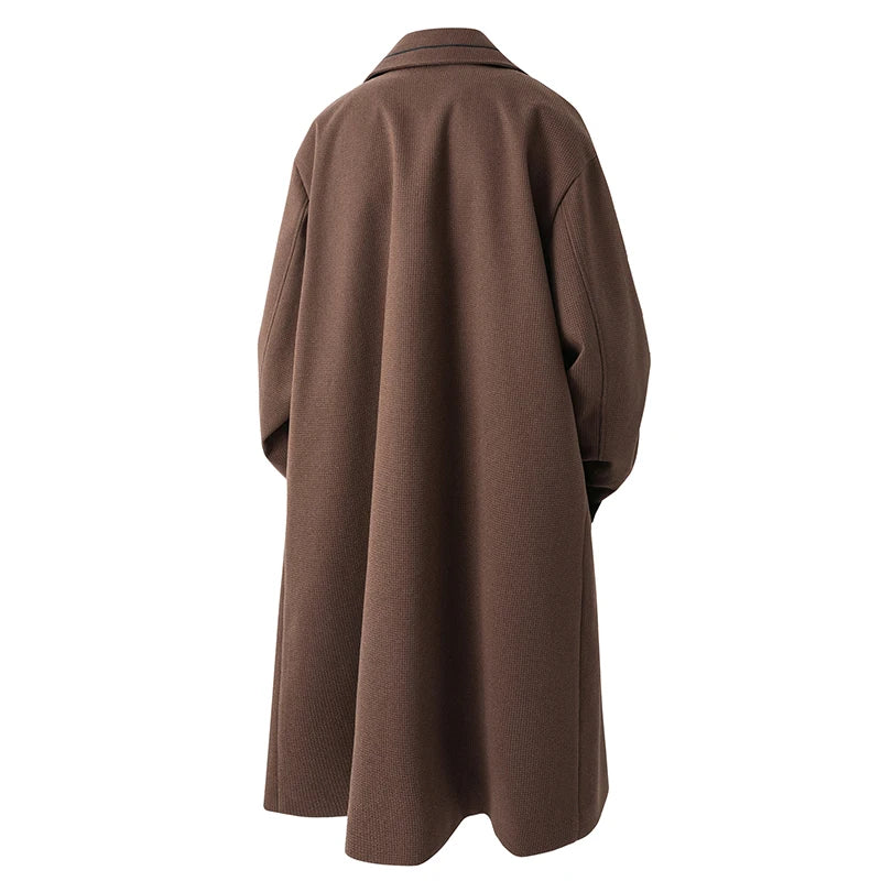Trench Men Long Woolen Coats Autumn Winter Fashion Turn Down Collar Casual Outwear Male Double Breasted Loose Solid Chic Coat