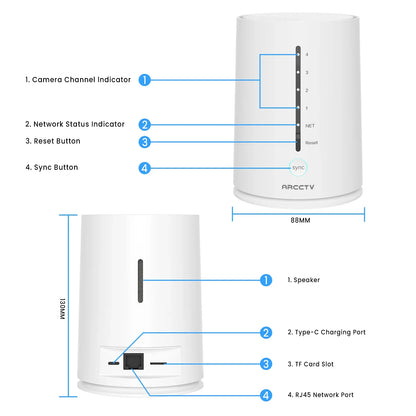 Kit de cámara ARCCTV de 4 MP con batería solar y wifi, sistema de vigilancia y alarma con sirena y detección humanoide, para exteriores.