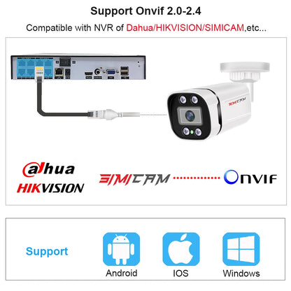 Cámara de videovigilancia 4K PoE IP con audio Onvif, 48 V PoE/CC 12 V, 4 MP/5 MP/8 MP, visión nocturna, tipo bala, resistente al agua, para NVR.
