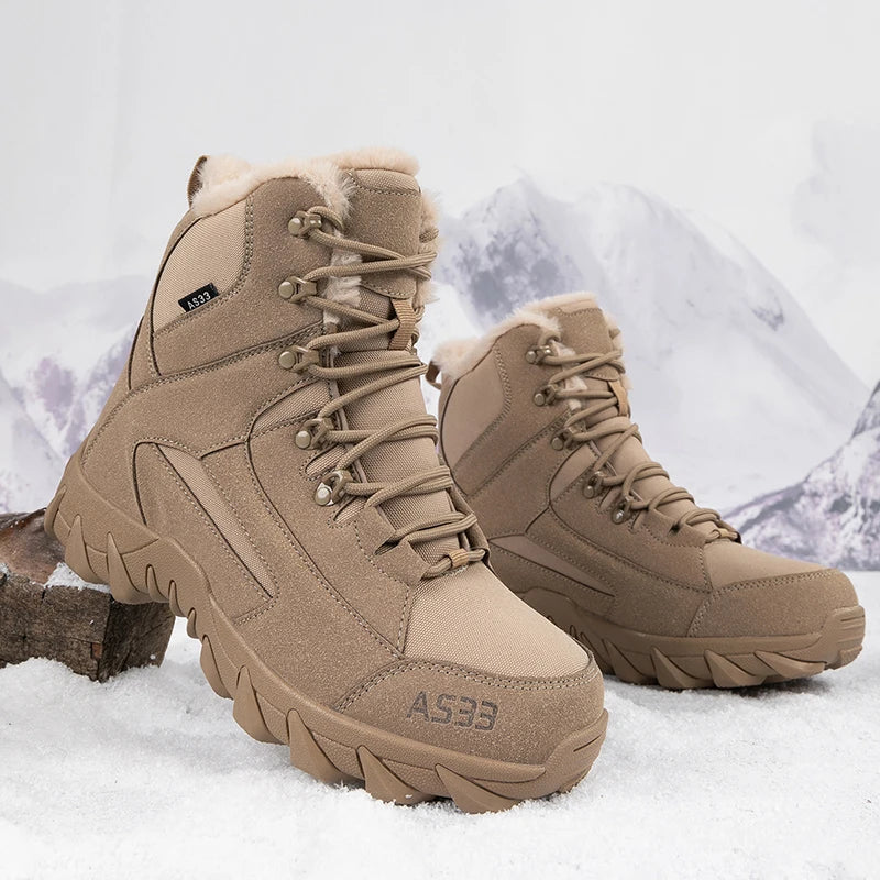 Botas de nieve para hombre de alta calidad, cálidas y de felpa, para invierno, para exteriores, con plataforma antideslizante.