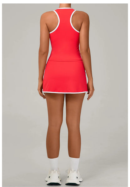 Conjunto de falda de yoga para mujer, conjunto deportivo de tenis, camiseta sin mangas deportiva de secado rápido, ropa de yoga de cintura alta antiexposición, ropa deportiva de fitness para yoga