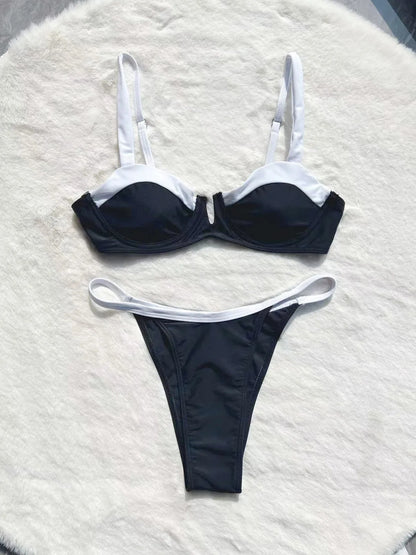 Traje de baño de playa europeo 2024, sexy, de retazos, sin espalda, dividido, para mujer, bikini, estilo playero, bikini sexy.