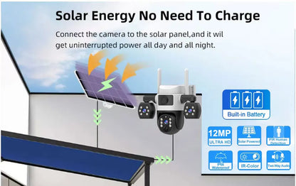 Cámara V380 Pro 4G con tarjeta SIM, panel solar, tres lentes, batería para exteriores, vigilancia doméstica, seguridad y protección (CCTV).