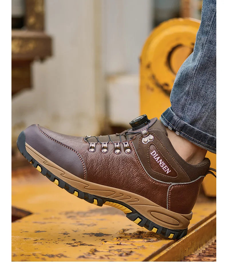 Zapatos de seguridad para hombre con botón giratorio, puntera de acero, zapatillas de trabajo indestructibles, botas de trabajo a prueba de perforaciones, calzado para hombre.