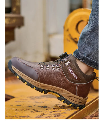 Zapatos de seguridad para hombre con botón giratorio, puntera de acero, zapatillas de trabajo indestructibles, botas de trabajo a prueba de perforaciones, calzado para hombre.