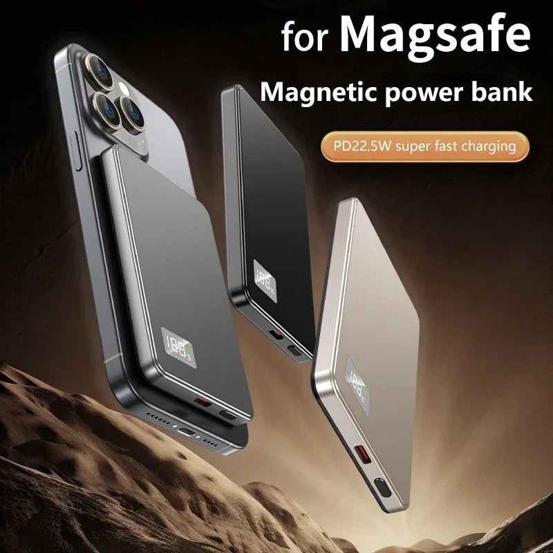 Batería externa magnética portátil Lenovo de 500.000 mAh, inalámbrica, PD22,5 W, carga rápida, compatible con Magsafe para iPhone y Samsung.