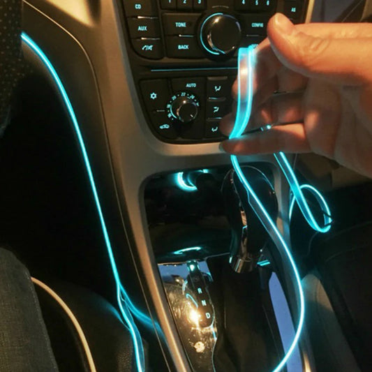 Tira de luces LED para interior de coche, 5 m, 5 V, flexible, tubo de luz fría EL, con USB, para decoración de interiores de coche