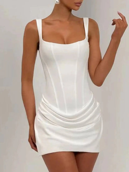Sexy backless slip folds white summer dress women elegant birthday party dresses woman bodycon evening short dresses vestidos