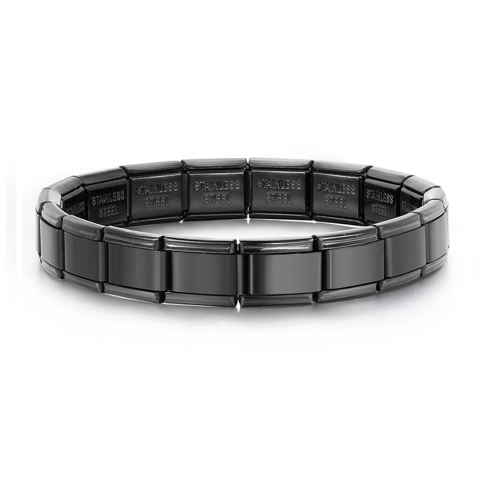 Pulsera GEMOSA de acero inoxidable con dijes italianos de 9 mm de ancho, cadena de eslabones elásticos, joyería DIY de alta calidad.