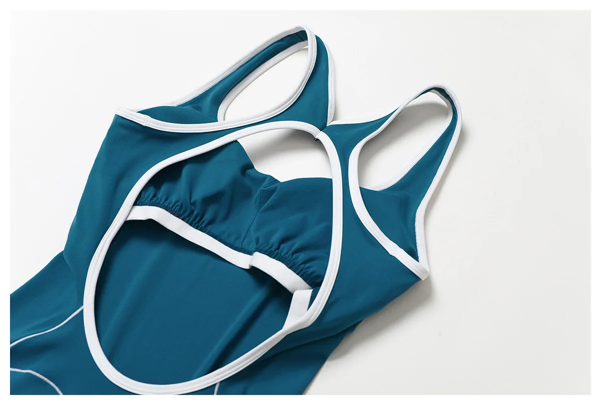 Conjunto de ropa deportiva de yoga con espalda cruzada para mujer, monos de una pieza con bloques de color, monos deportivos sin mangas, conjunto de gimnasio