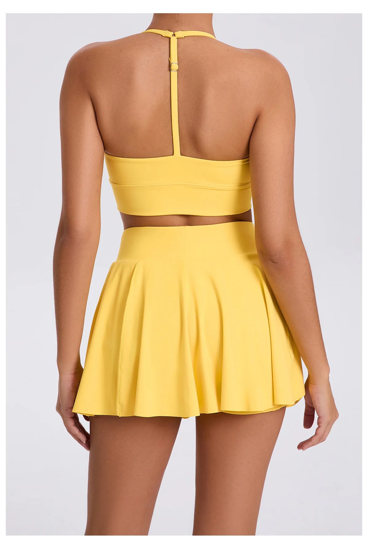 Conjunto de yoga para mujer, sujetador deportivo para exteriores, falda de tenis antiexposición, camiseta sin mangas de yoga transpirable de secado rápido, novedad de 2025