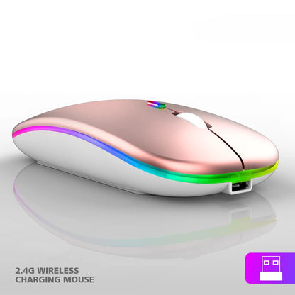 Ratón inalámbrico RGB de 2,4 GHz, recargable, silencioso, USB, para juegos, 1600 DPI, para PC, portátil, Macbook Pro