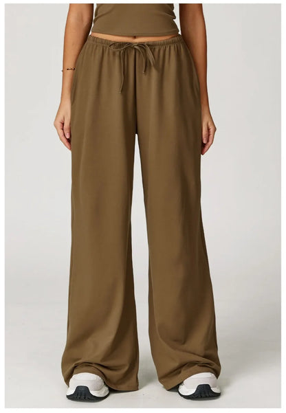 Pantalones de yoga deportivos para mujer, holgados, de pierna ancha, finos, transpirables, con cordón elástico y diseño caído.