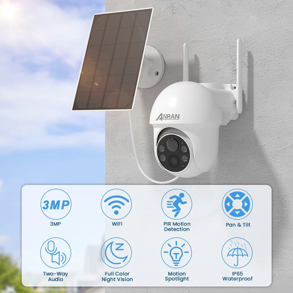 Cámara de seguridad WiFi con batería solar 1296P, rotación de 360°, detección de humanoides inalámbrica, alarma con sirena y sirena.