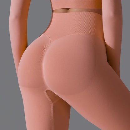 Leggings deportivos de yoga para mujer, sin costuras, cintura alta, elásticos, color sólido, para gimnasio, correr, secado rápido, realce y efecto moldeador.